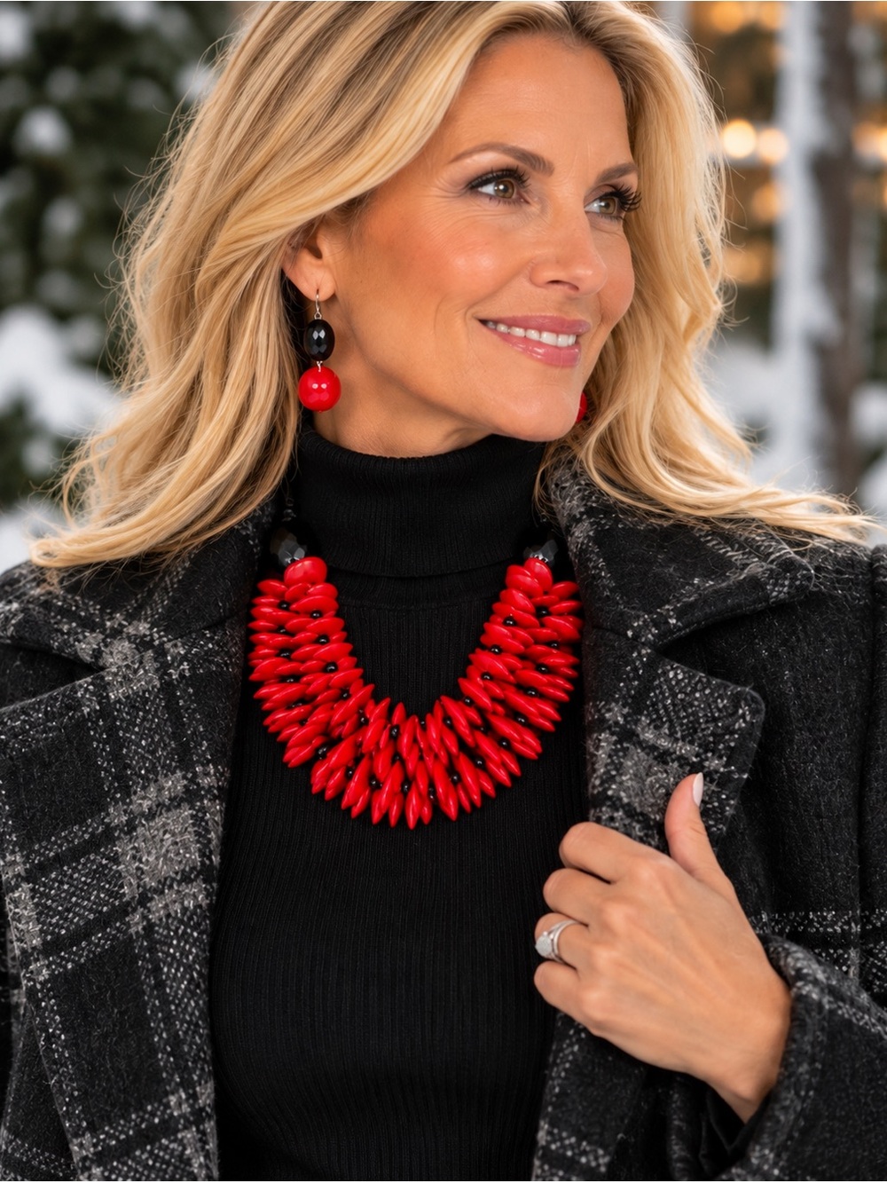 VINMOD Designs Red & Black 2-Tiered Necklace & Earring Set 23" - 25"
